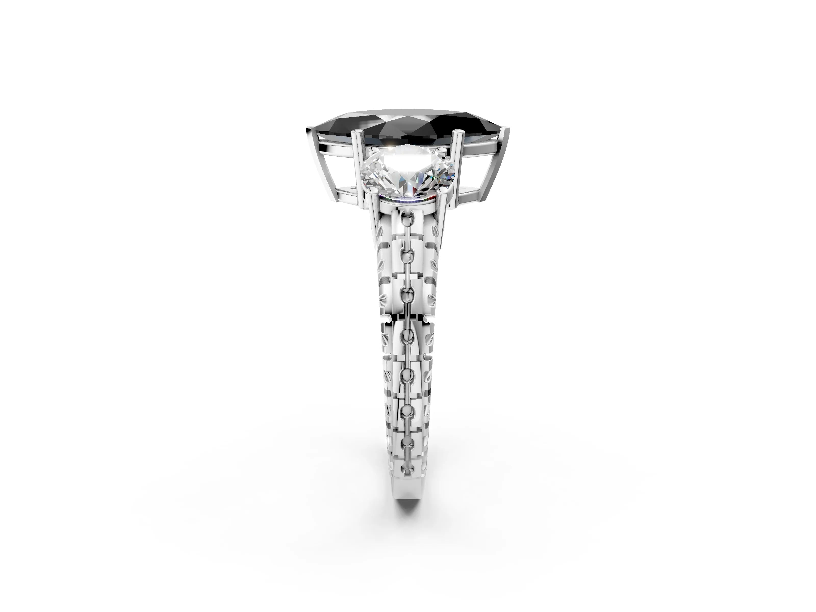 White gold Three-Stone Fancy Black Marquise Cut Cut Diamond Ring with Channel-Set Band and Prong Setting_2
