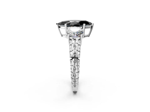 White gold Three-Stone Fancy Black Marquise Cut Cut Diamond Ring with Channel-Set Band and Prong Setting_2