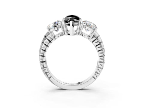 White gold Three-Stone Fancy Black Marquise Cut Cut Diamond Ring with Channel-Set Band and Prong Setting_3