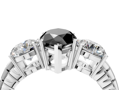 White gold Three-Stone Fancy Black Marquise Cut Cut Diamond Ring with Channel-Set Band and Prong Setting_4