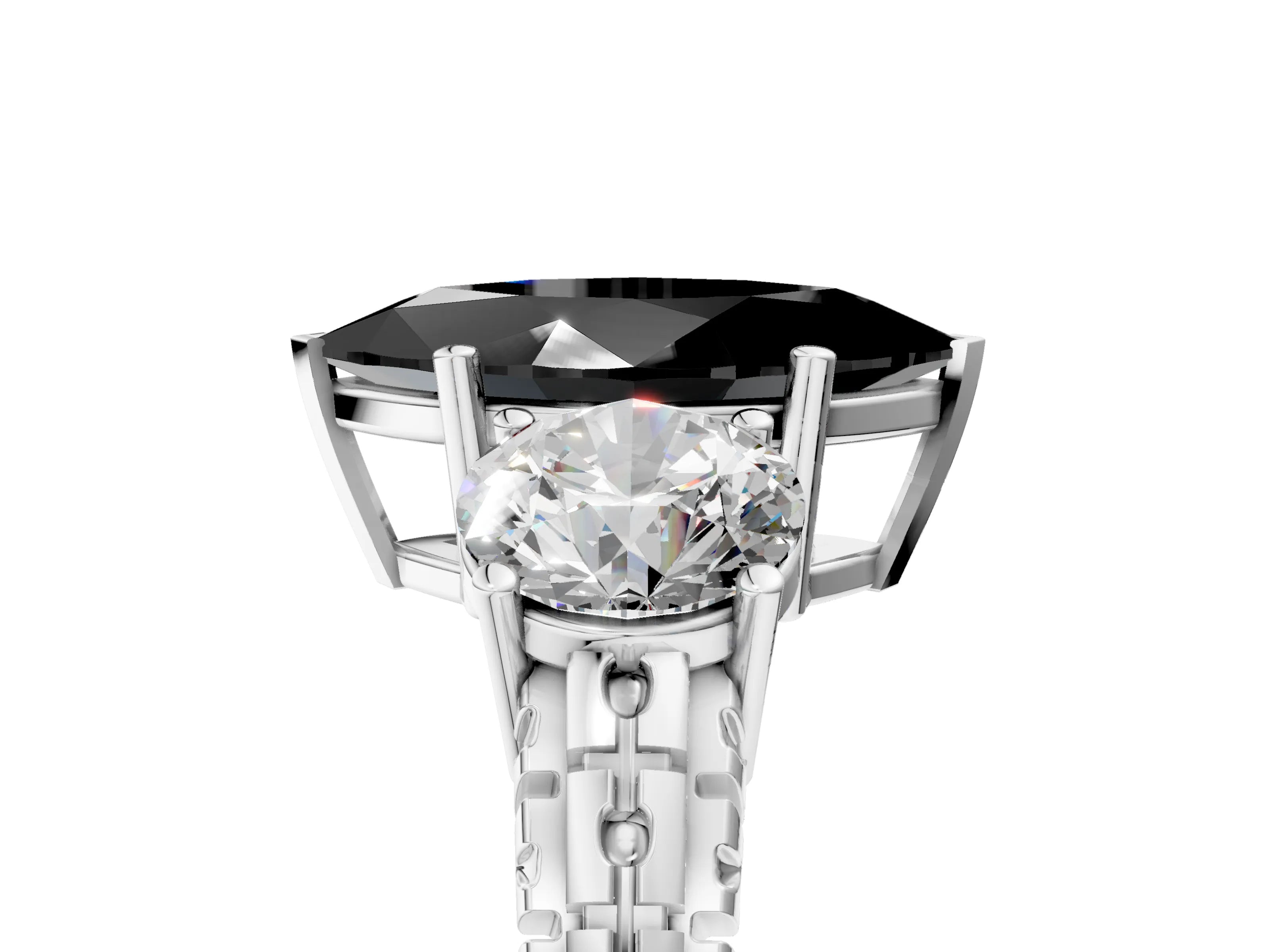 White gold Three-Stone Fancy Black Marquise Cut Cut Diamond Ring with Channel-Set Band and Prong Setting_5