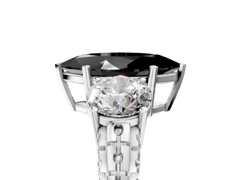 White gold Three-Stone Fancy Black Marquise Cut Cut Diamond Ring with Channel-Set Band and Prong Setting_5
