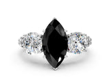 White gold Three-Stone Fancy Black Marquise Cut Cut Diamond Ring with Channel-Set Band and Prong Setting