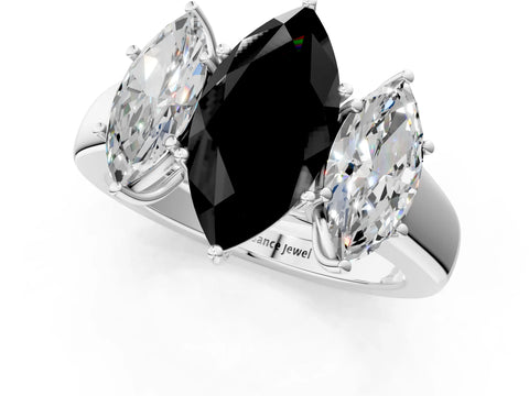 White gold Three-Stone Fancy Black Marquise Cut Cut Diamond Ring with Prong Setting and Classic Band_1