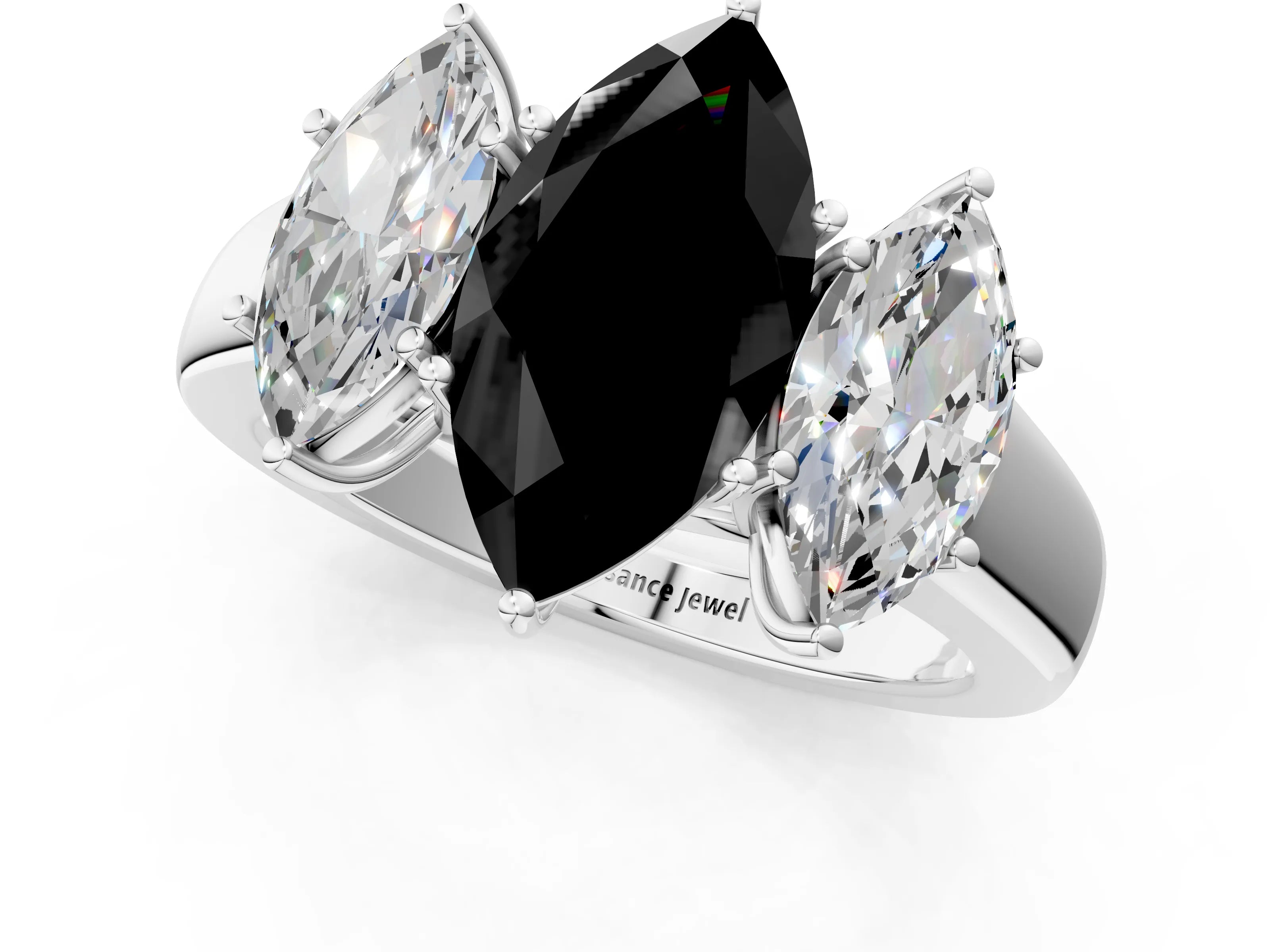 White gold Three-Stone Fancy Black Marquise Cut Cut Diamond Ring with Prong Setting and Classic Band_1
