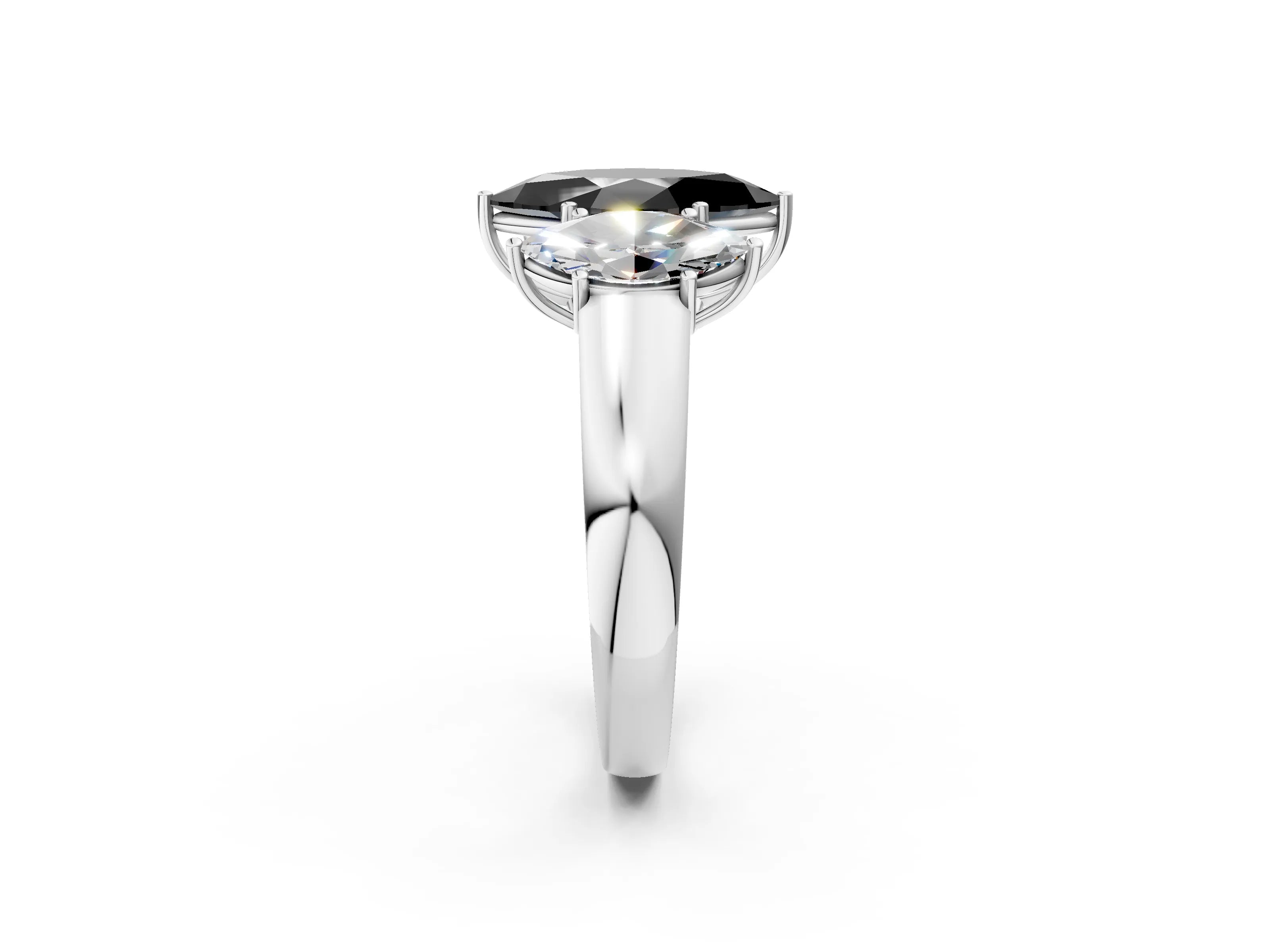 White gold Three-Stone Fancy Black Marquise Cut Cut Diamond Ring with Prong Setting and Classic Band_2