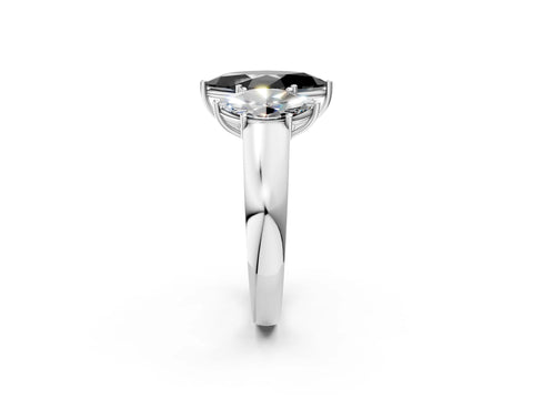 White gold Three-Stone Fancy Black Marquise Cut Cut Diamond Ring with Prong Setting and Classic Band_2