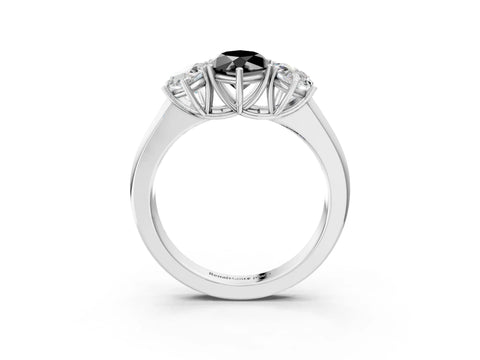 White gold Three-Stone Fancy Black Marquise Cut Cut Diamond Ring with Prong Setting and Classic Band_3