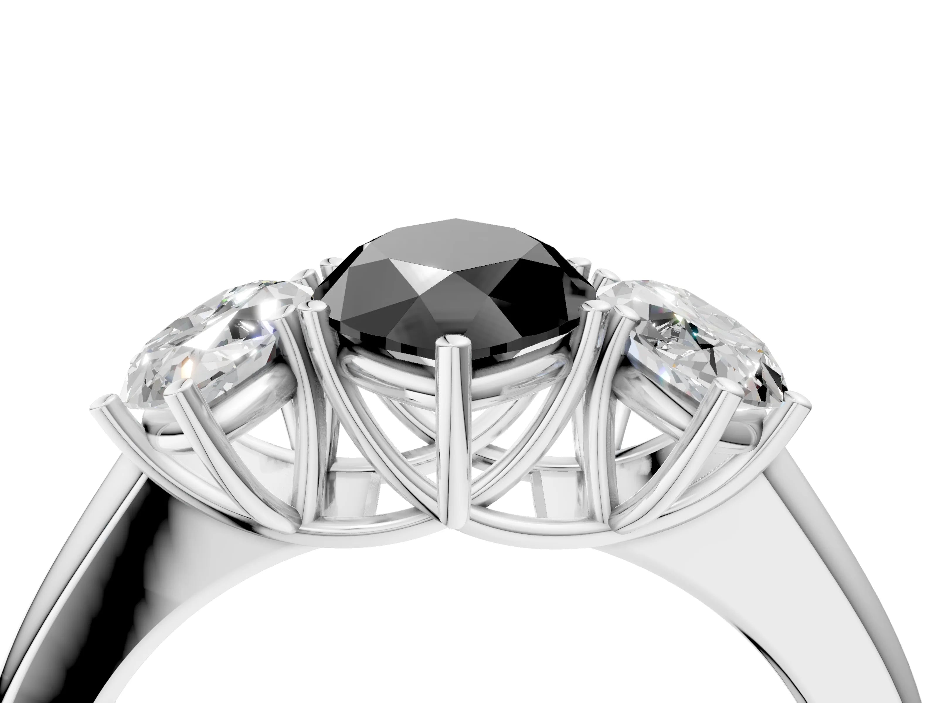 White gold Three-Stone Fancy Black Marquise Cut Cut Diamond Ring with Prong Setting and Classic Band_4
