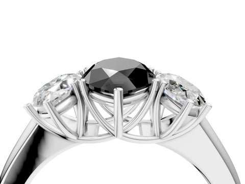 White gold Three-Stone Fancy Black Marquise Cut Cut Diamond Ring with Prong Setting and Classic Band_4