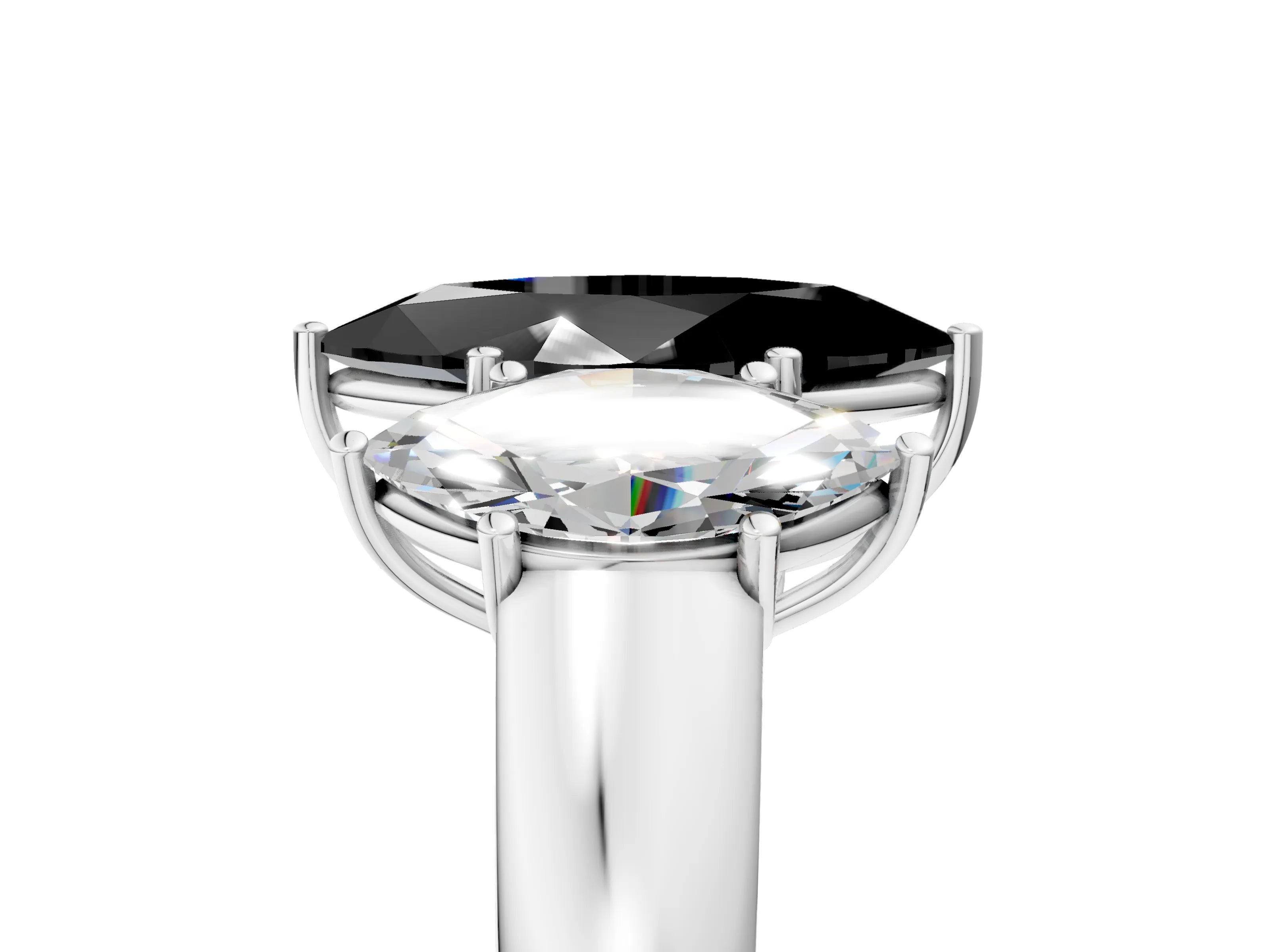 White gold Three-Stone Fancy Black Marquise Cut Cut Diamond Ring with Prong Setting and Classic Band_5
