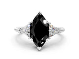 White gold Three-Stone Fancy Black Marquise Cut Cut Diamond Ring with Trillion Side Stones and Four-Prong Setting_11