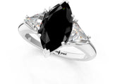 White gold Three-Stone Fancy Black Marquise Cut Cut Diamond Ring with Trillion Side Stones and Four-Prong Setting_12