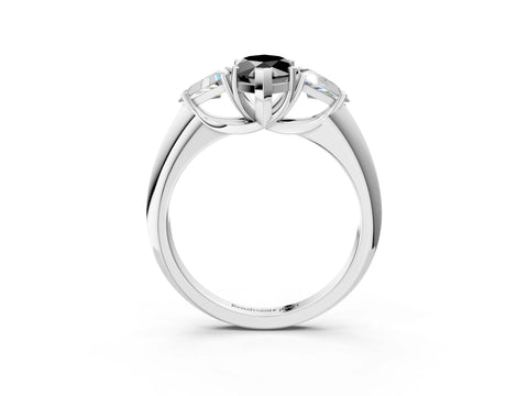 White gold Three-Stone Fancy Black Marquise Cut Cut Diamond Ring with Trillion Side Stones and Four-Prong Setting_14
