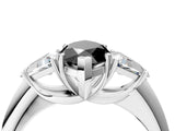 White gold Three-Stone Fancy Black Marquise Cut Cut Diamond Ring with Trillion Side Stones and Four-Prong Setting_15
