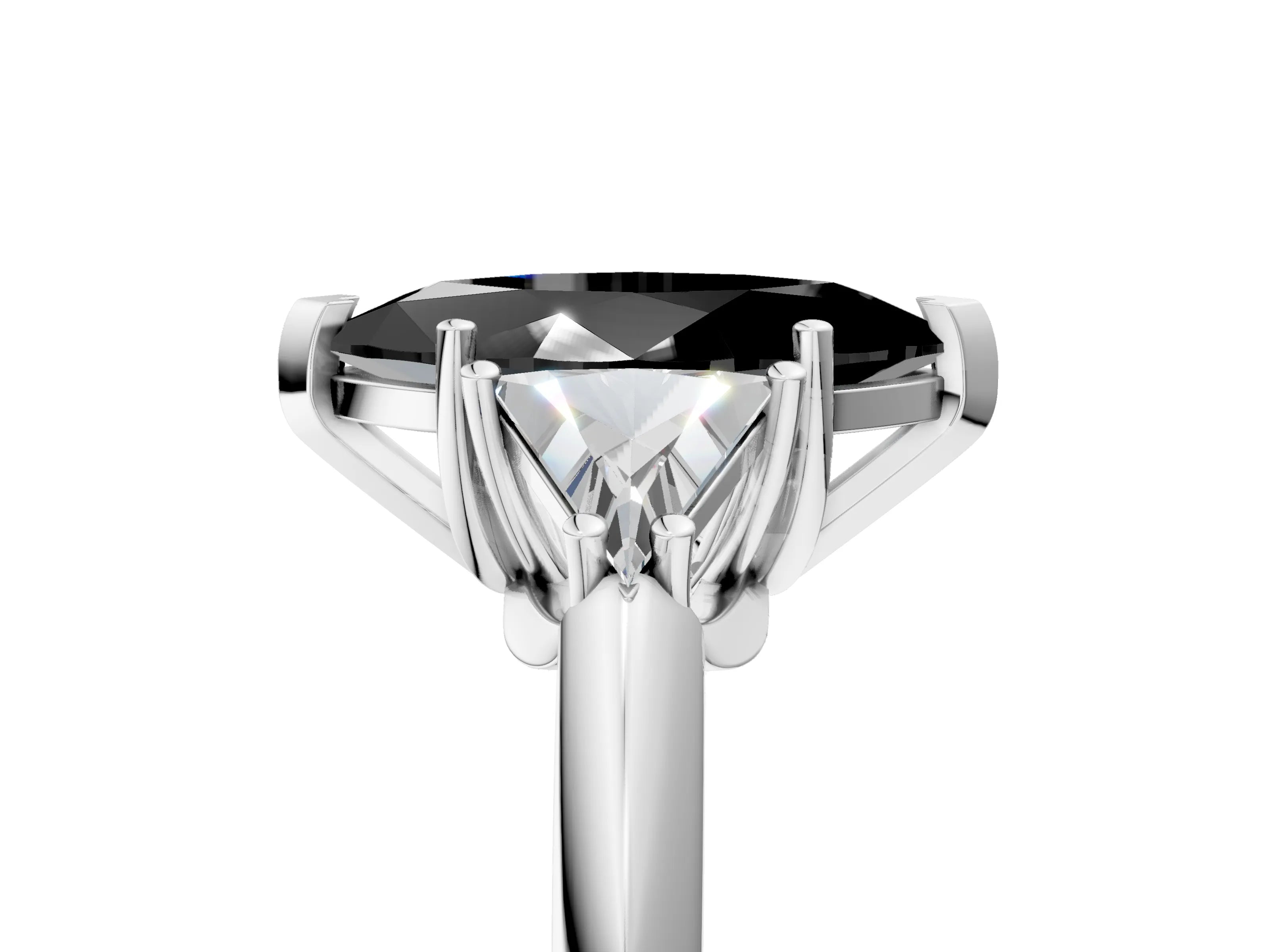 White gold Three-Stone Fancy Black Marquise Cut Cut Diamond Ring with Trillion Side Stones and Four-Prong Setting_16
