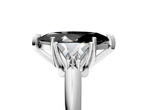 White gold Three-Stone Fancy Black Marquise Cut Cut Diamond Ring with Trillion Side Stones and Four-Prong Setting_16