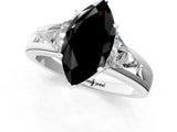White gold Three-Stone Fancy Black Marquise Cut Cut Diamond Ring with Trillion Side Stones on a Split Shank Band_1