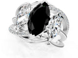 White gold Three-Stone Fancy Black Marquise Cut Cut Diamond Split Shank Prong Set Ring_1