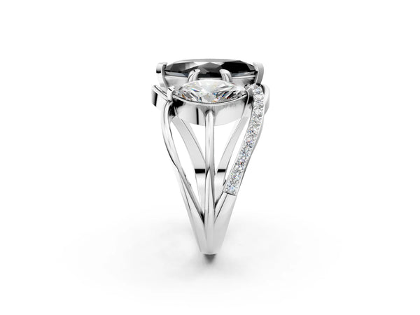 Platinum Marquise Three Stone Split Shank Engagement Ring Setting for Black Center