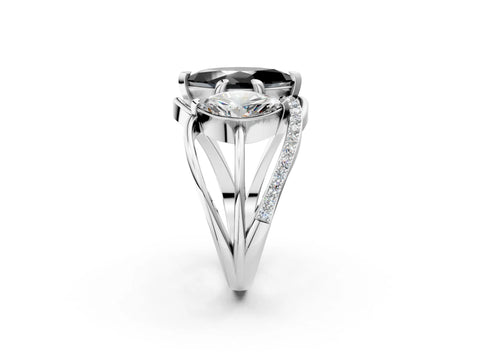 White gold Three-Stone Fancy Black Marquise Cut Cut Diamond Split Shank Prong Set Ring_2