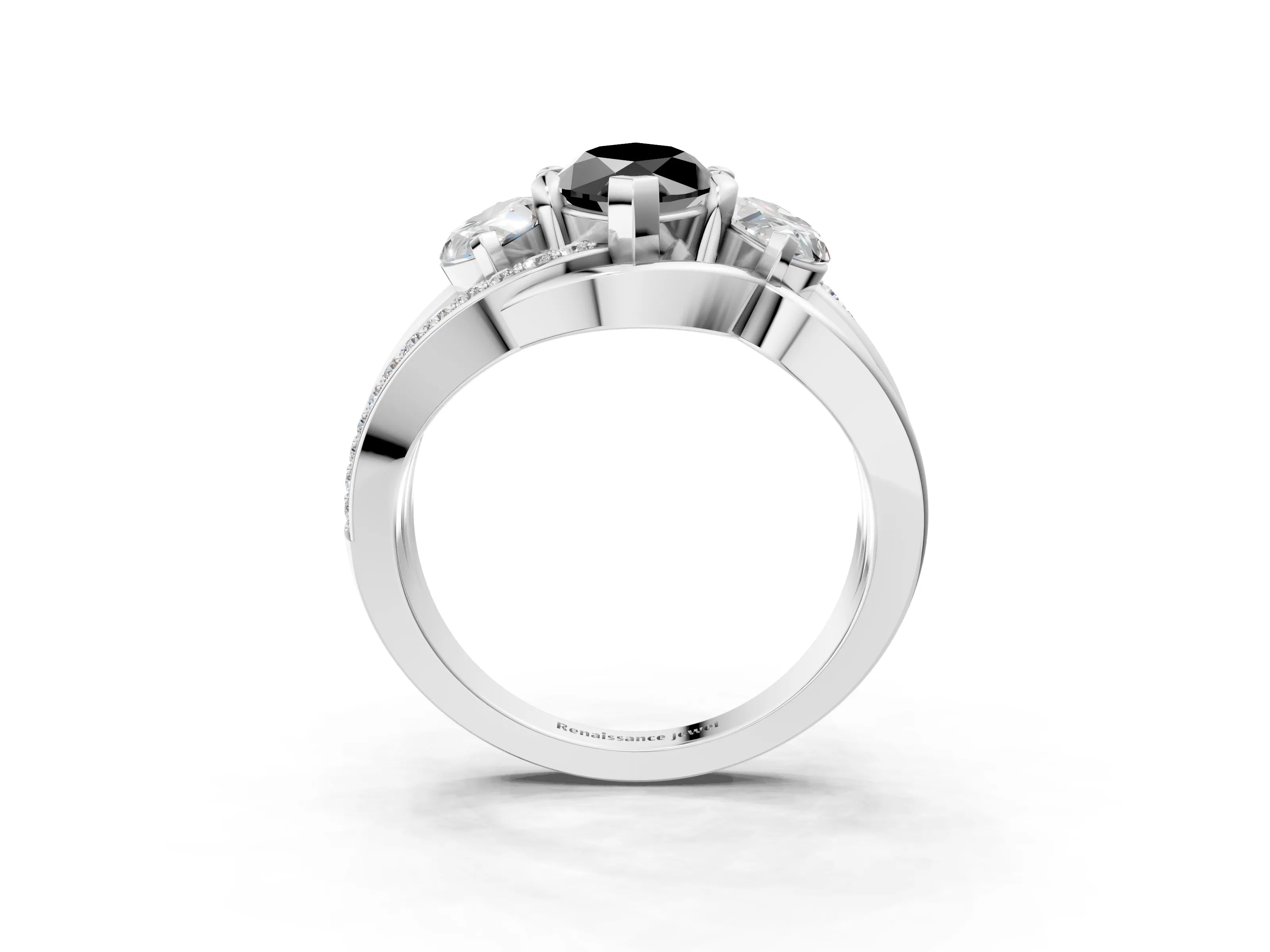 White gold Three-Stone Fancy Black Marquise Cut Cut Diamond Split Shank Prong Set Ring_3