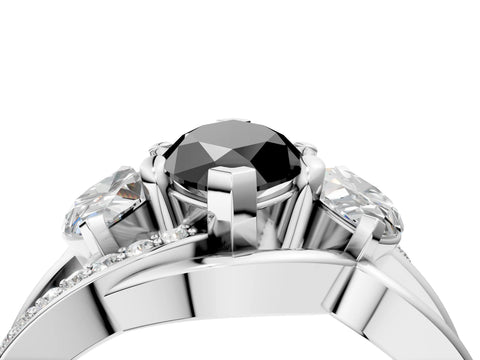 White gold Three-Stone Fancy Black Marquise Cut Cut Diamond Split Shank Prong Set Ring_4