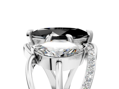 White gold Three-Stone Fancy Black Marquise Cut Cut Diamond Split Shank Prong Set Ring_5