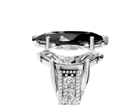 White gold Three-Stone Fancy Black Marquise Cut Cut Milgrain Pavé Engagement Ring_5