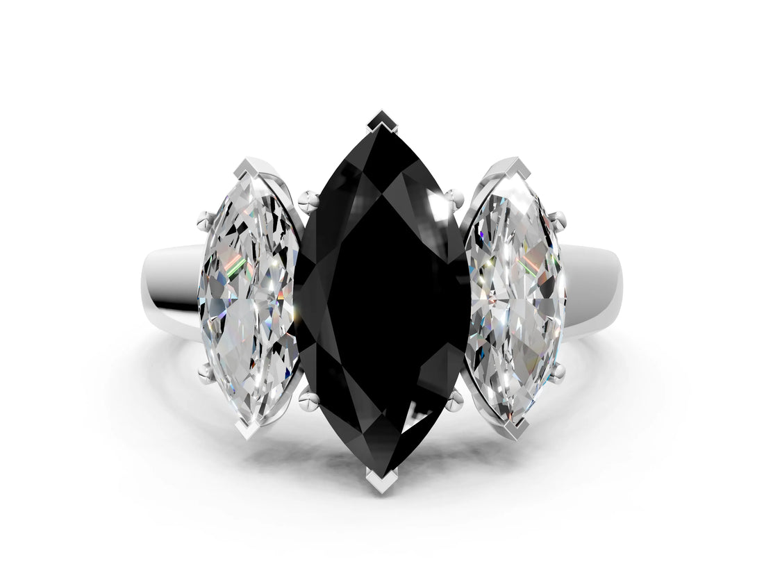 White gold Three-Stone Fancy Black Marquise Cut Cut Solitaire Ring with Classic Prong Setting_12