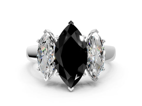 White gold Three-Stone Fancy Black Marquise Cut Cut Solitaire Ring with Classic Prong Setting_12