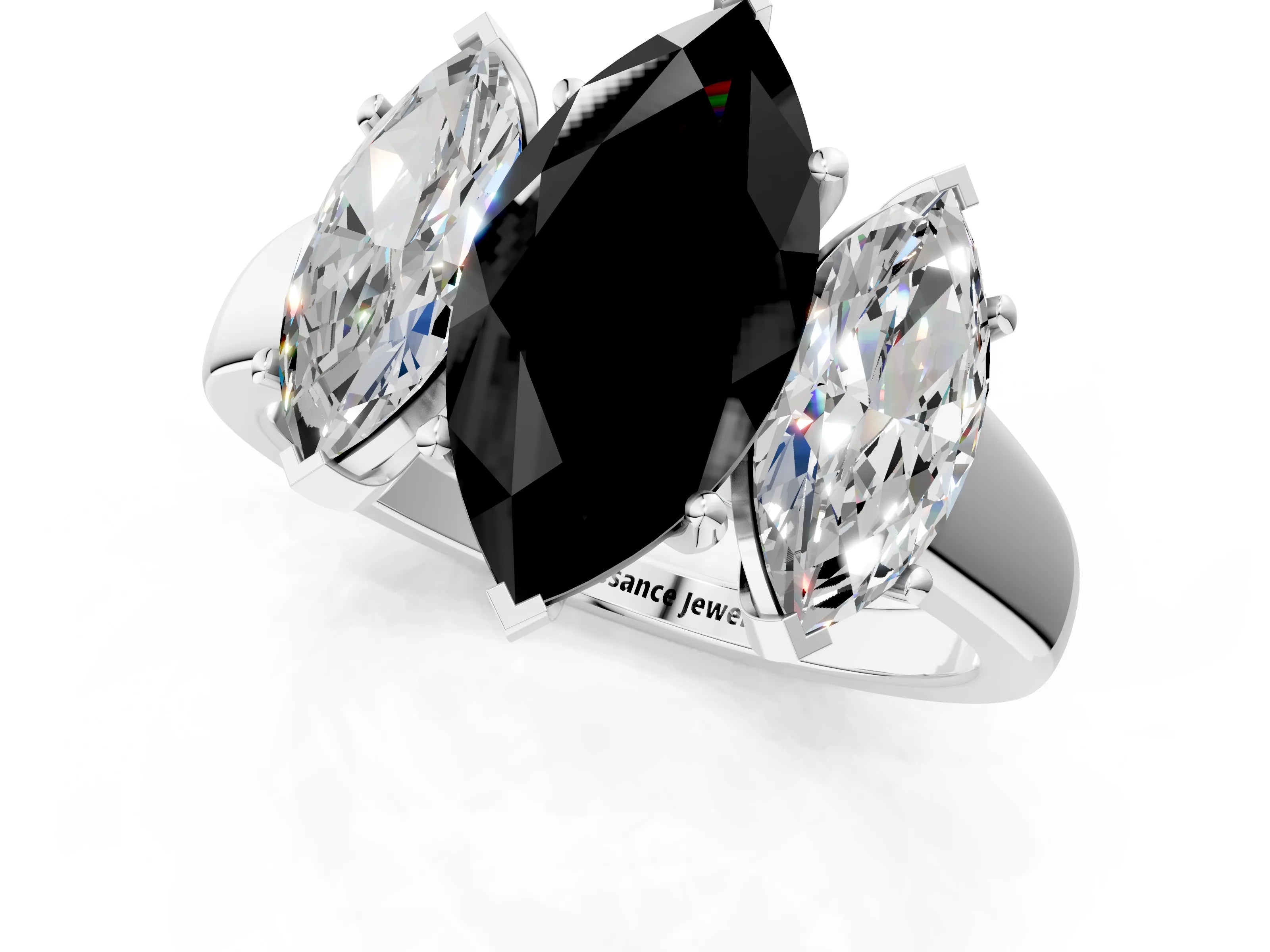 White gold Three-Stone Fancy Black Marquise Cut Cut Solitaire Ring with Classic Prong Setting_13