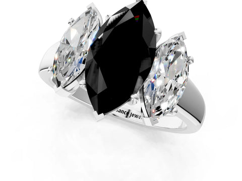 White gold Three-Stone Fancy Black Marquise Cut Cut Solitaire Ring with Classic Prong Setting_13