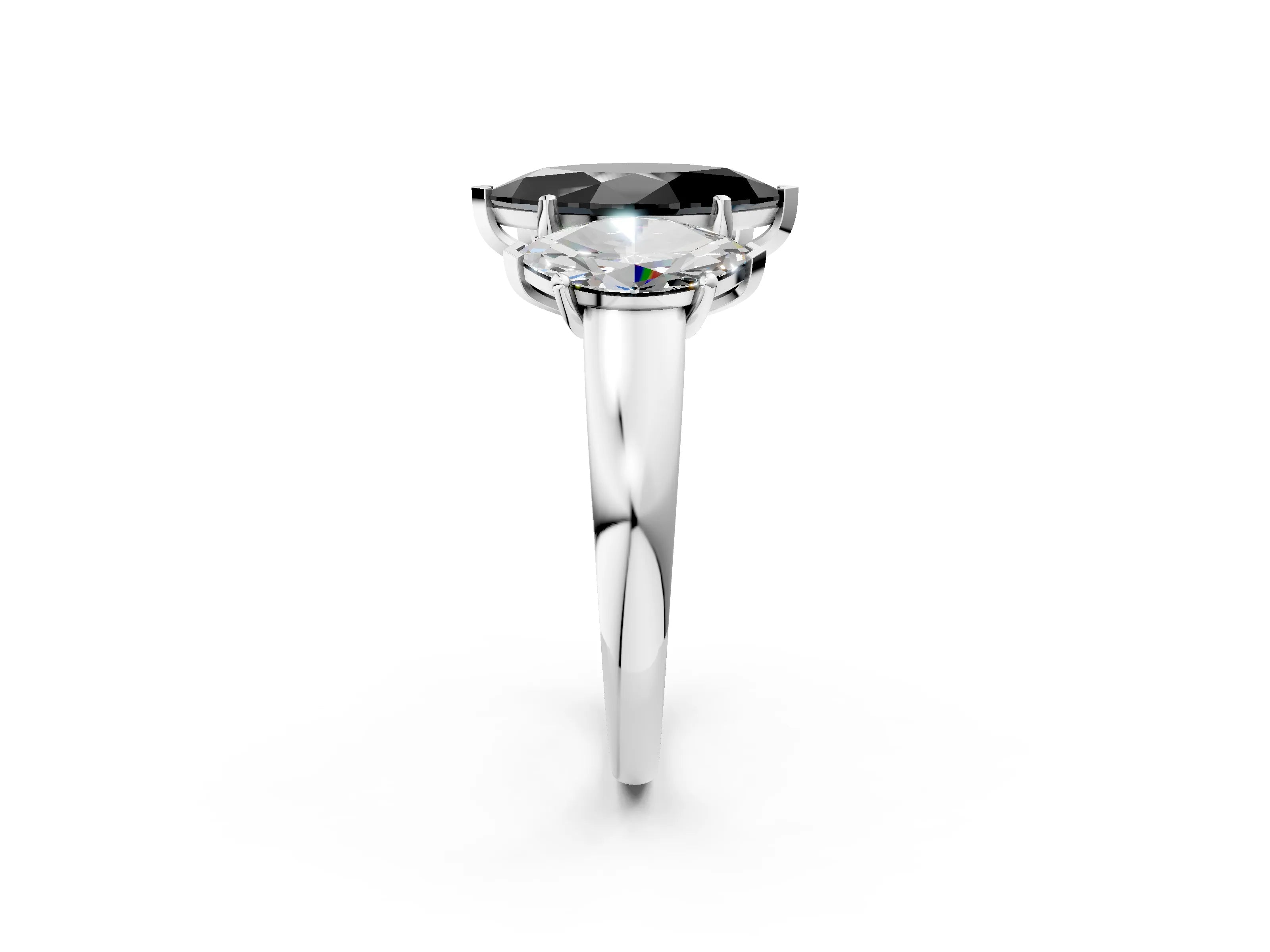 White gold Three-Stone Fancy Black Marquise Cut Cut Solitaire Ring with Classic Prong Setting_14
