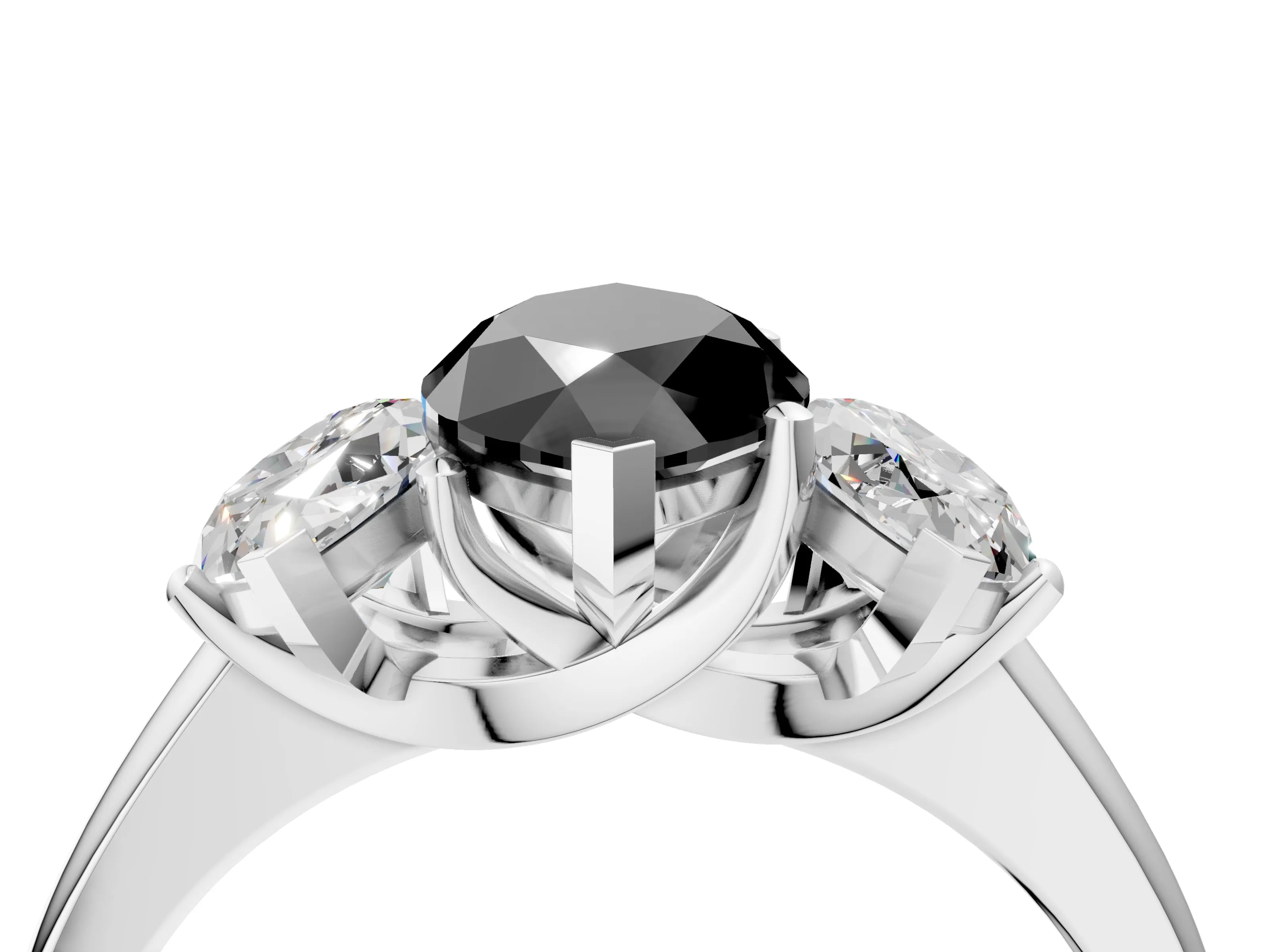 White gold Three-Stone Fancy Black Marquise Cut Cut Solitaire Ring with Classic Prong Setting_16