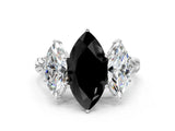 White gold Three-Stone Fancy Black Marquise Cut Diamond Braided Band Ring with Four-Prong Setting_12