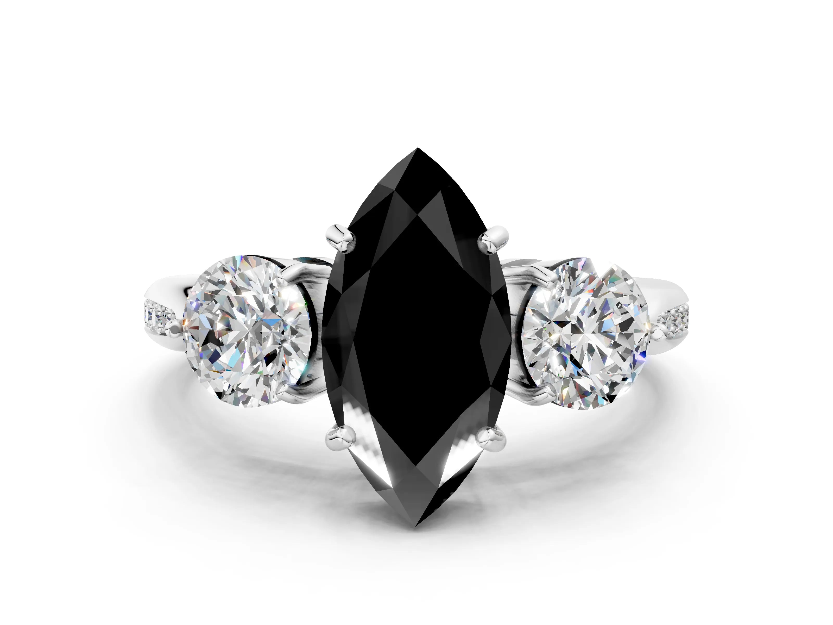White gold Three-Stone Fancy Black Marquise Cut Diamond Channel Set Engagement Ring with Prong Setting_12