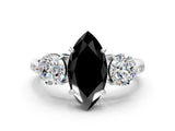 White gold Three-Stone Fancy Black Marquise Cut Diamond Channel Set Engagement Ring with Prong Setting_12