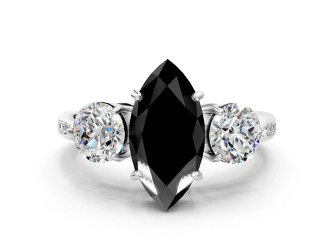 White gold Three-Stone Fancy Black Marquise Cut Diamond Channel Set Engagement Ring with Prong Setting_12