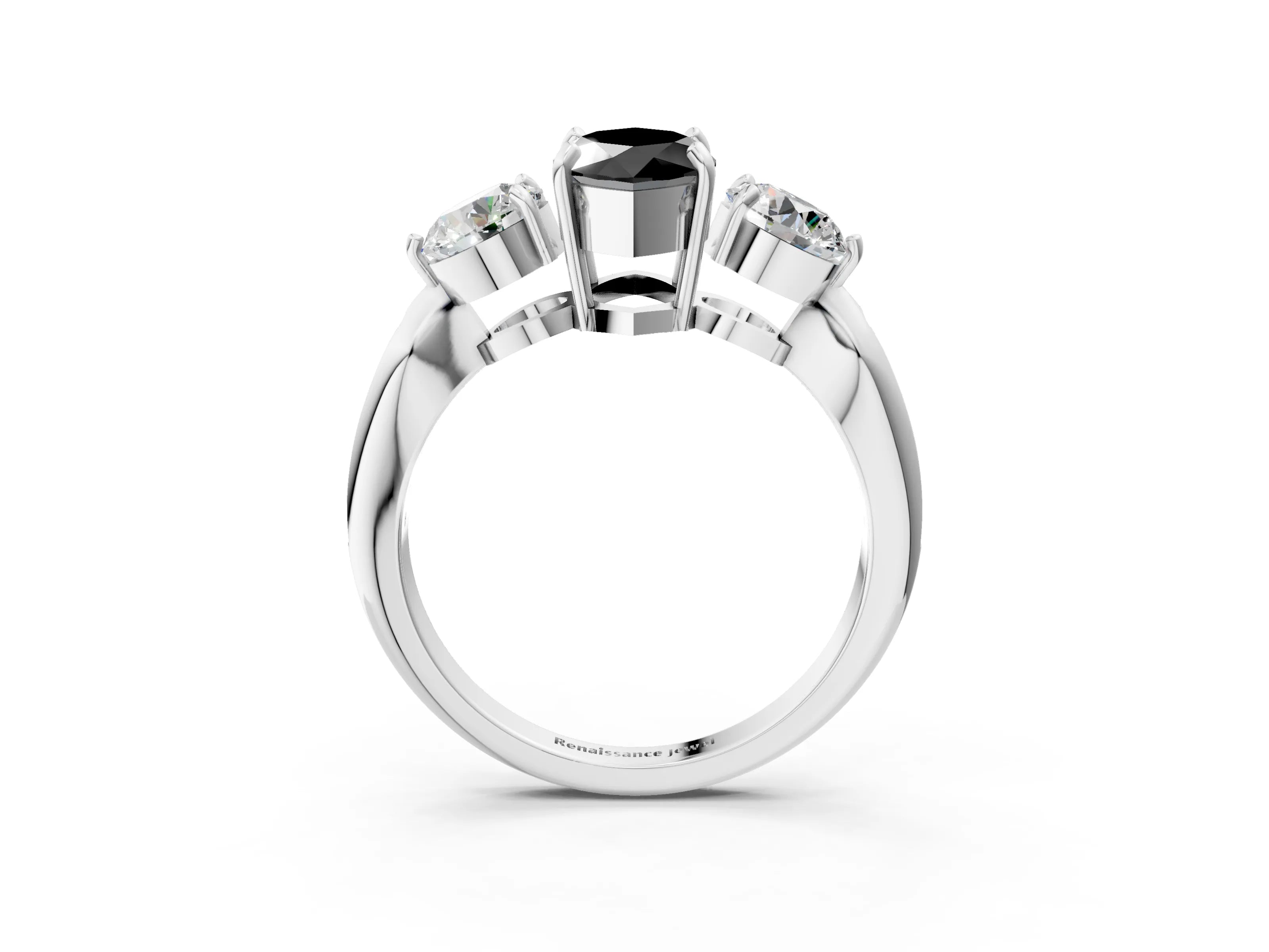 White gold Three-Stone Fancy Black Marquise Cut Diamond Channel Set Engagement Ring with Prong Setting_15