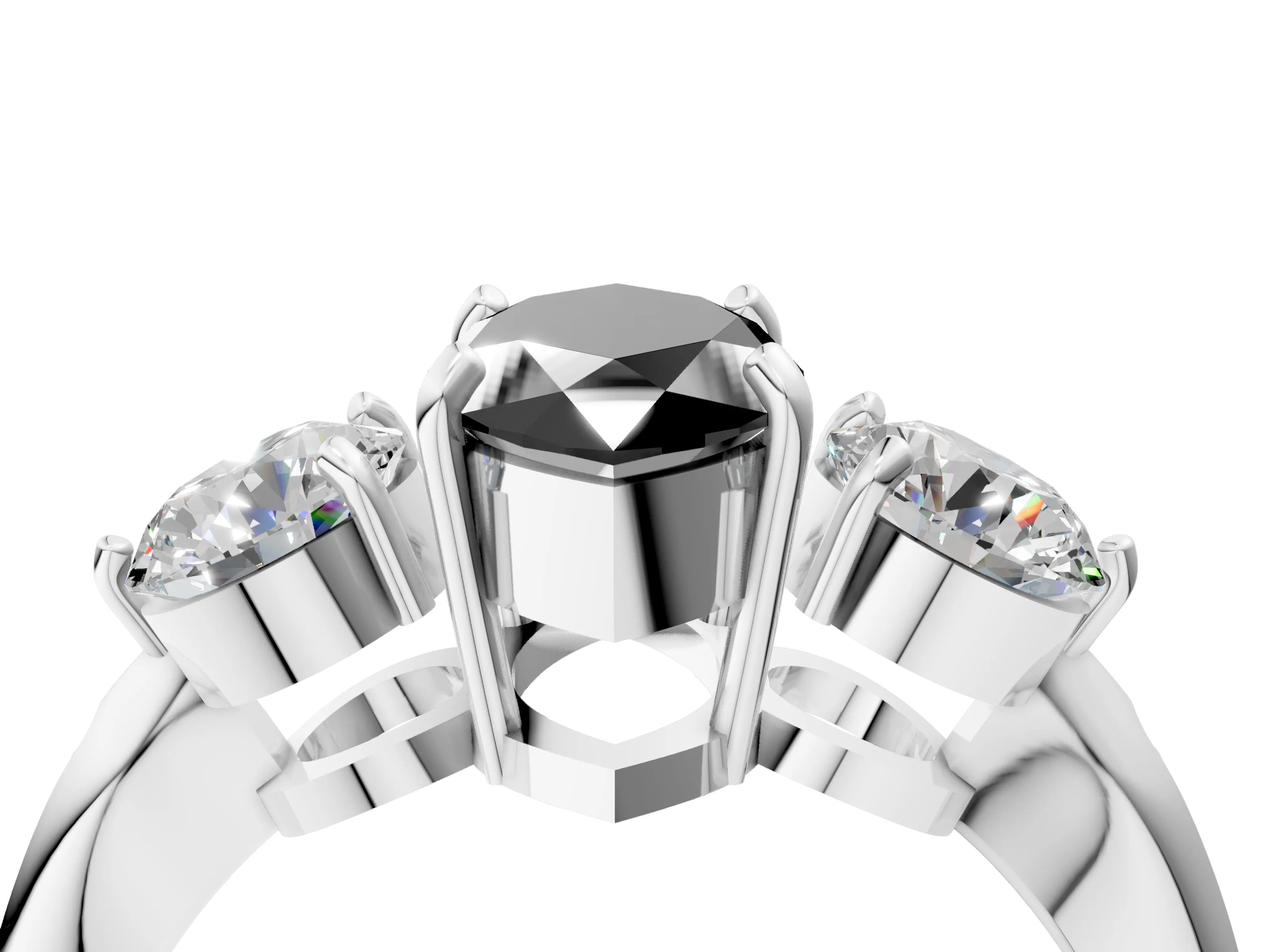 White gold Three-Stone Fancy Black Marquise Cut Diamond Channel Set Engagement Ring with Prong Setting_16