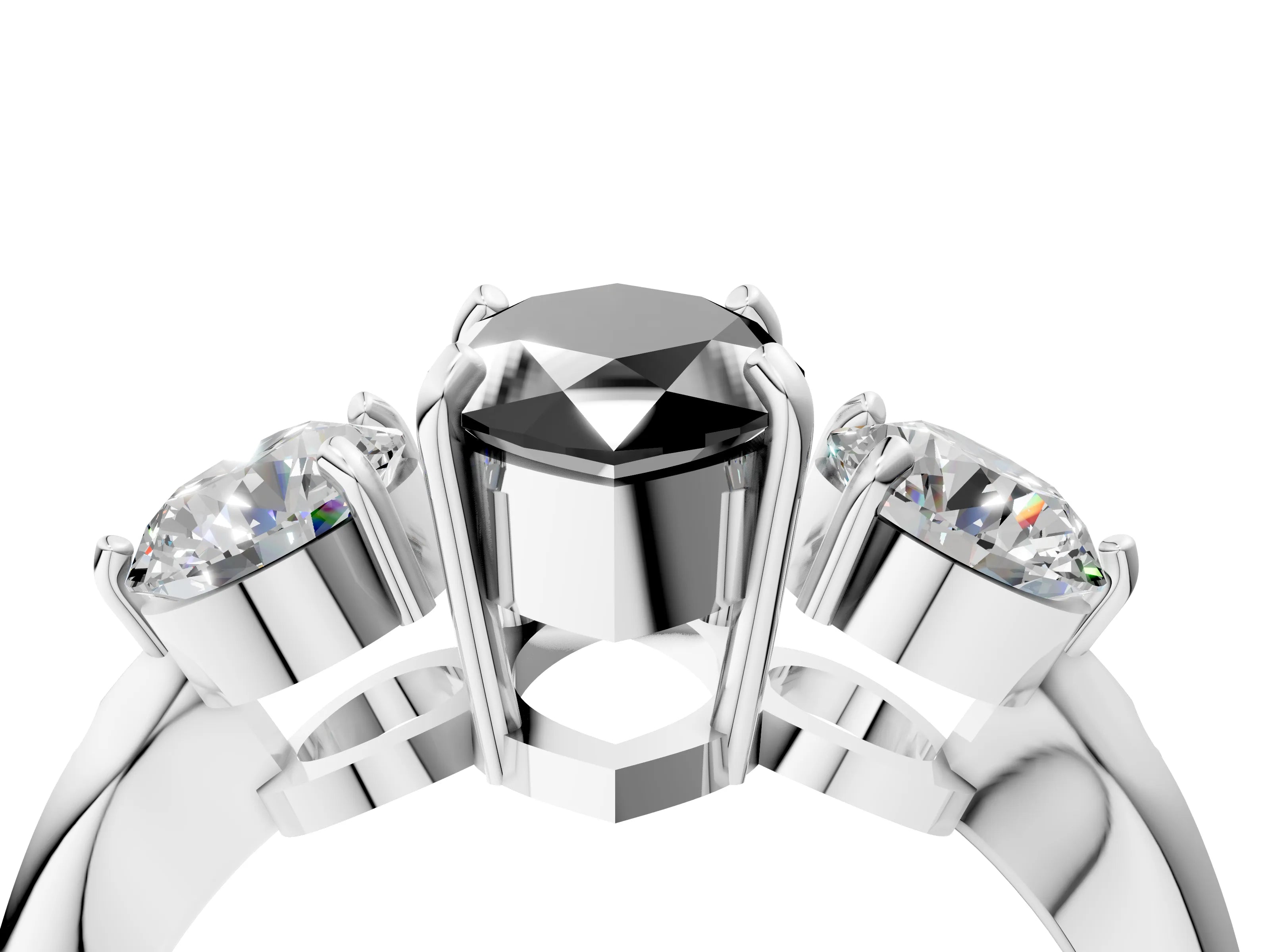 White gold Three-Stone Fancy Black Marquise Cut Diamond Channel Set Engagement Ring with Prong Setting_16