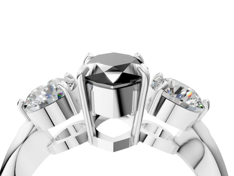 White gold Three-Stone Fancy Black Marquise Cut Diamond Channel Set Engagement Ring with Prong Setting_16