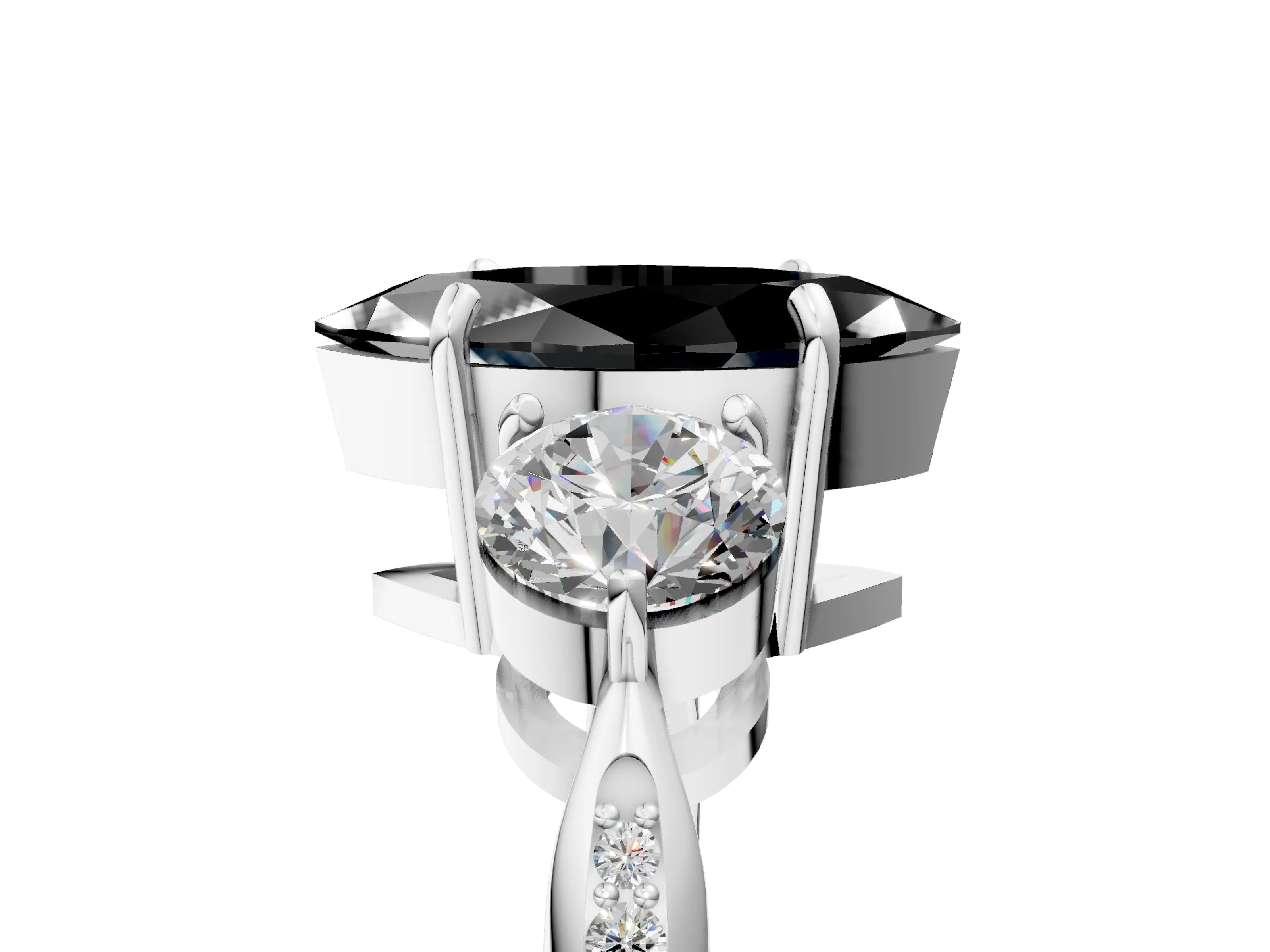 White gold Three-Stone Fancy Black Marquise Cut Diamond Channel Set Engagement Ring with Prong Setting_17