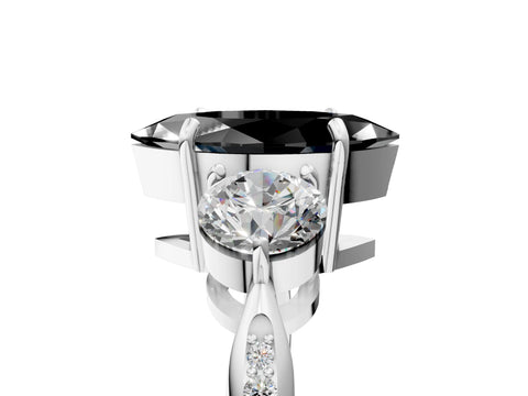 White gold Three-Stone Fancy Black Marquise Cut Diamond Channel Set Engagement Ring with Prong Setting_17