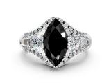 White gold Three-Stone Fancy Black Marquise Cut Diamond Engagement Ring with Pave Band and Prong Setting_12