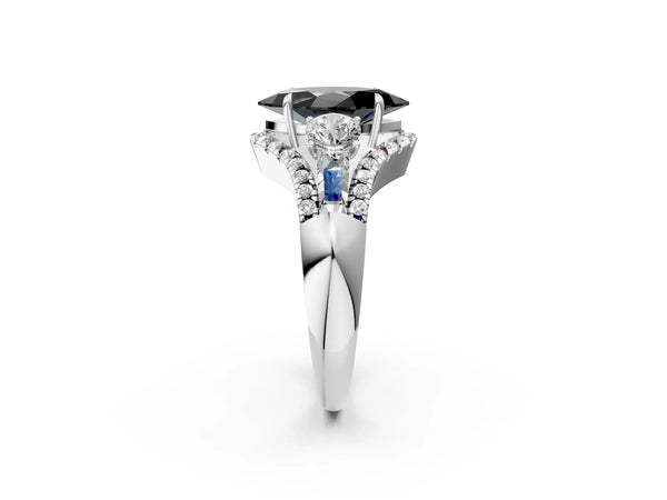 Platinum Marquise Five Stone Baguette Engagement Ring Setting for Black Center