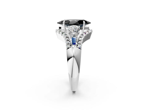White gold Three-Stone Fancy Black Marquise Cut Diamond Engagement Ring with Pave Band and Prong Setting_14