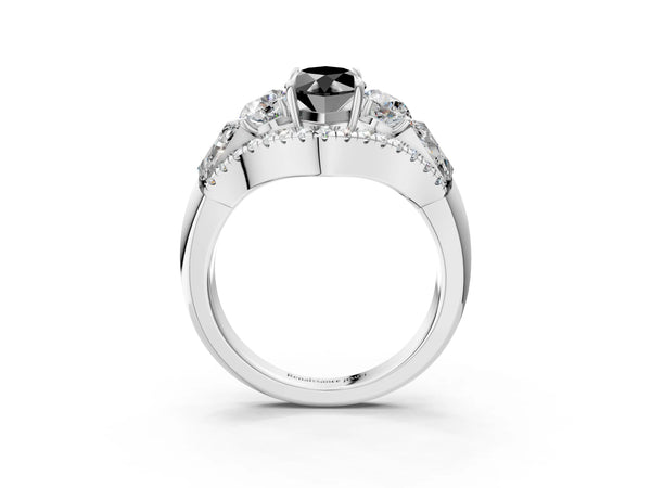 Platinum Marquise Five Stone Baguette Engagement Ring Setting for Black Center