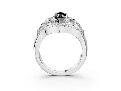 White gold Three-Stone Fancy Black Marquise Cut Diamond Engagement Ring with Pave Band and Prong Setting_15